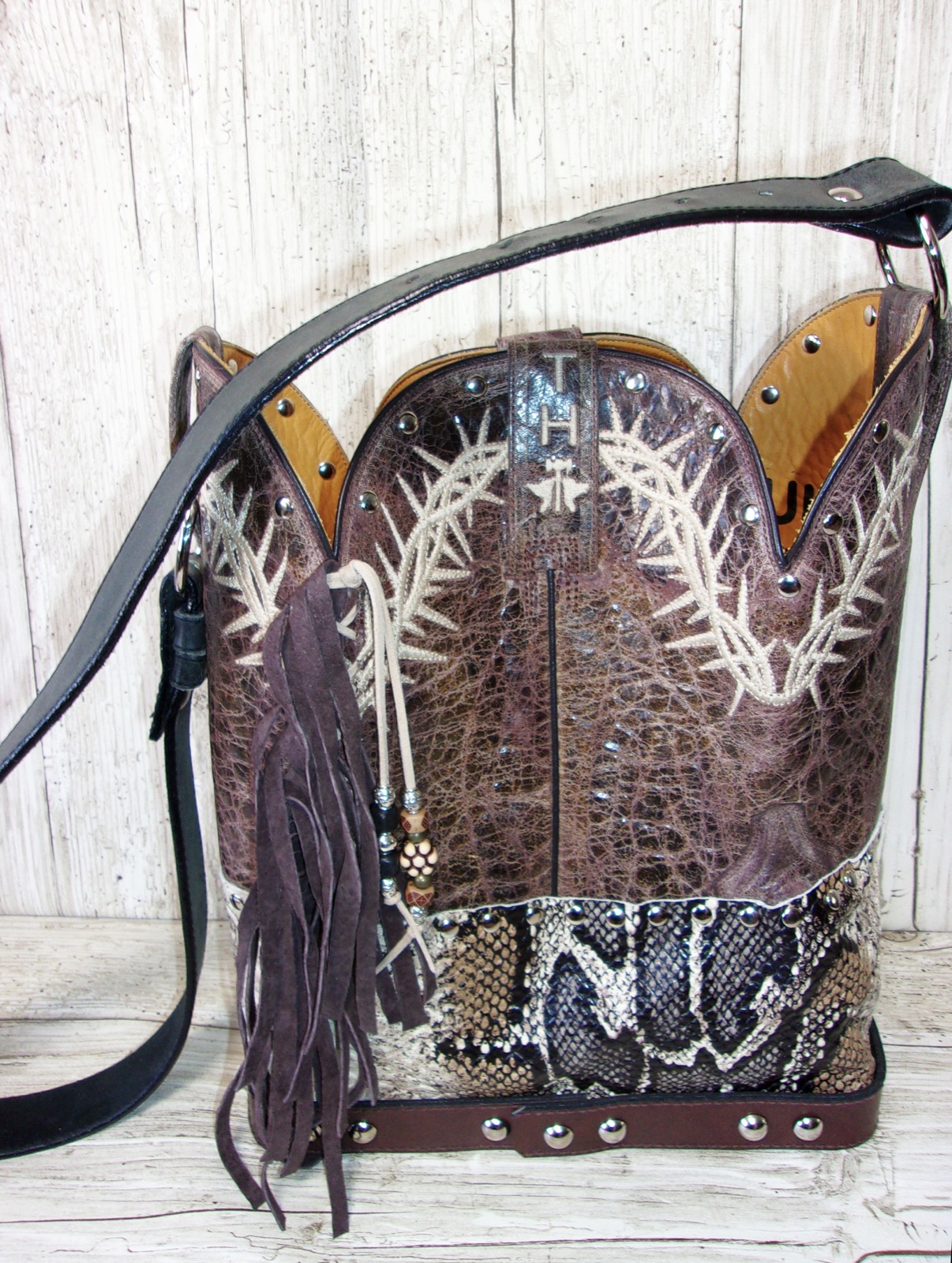 Top Shelf Cowboy Boot Purse with Fringe TS291